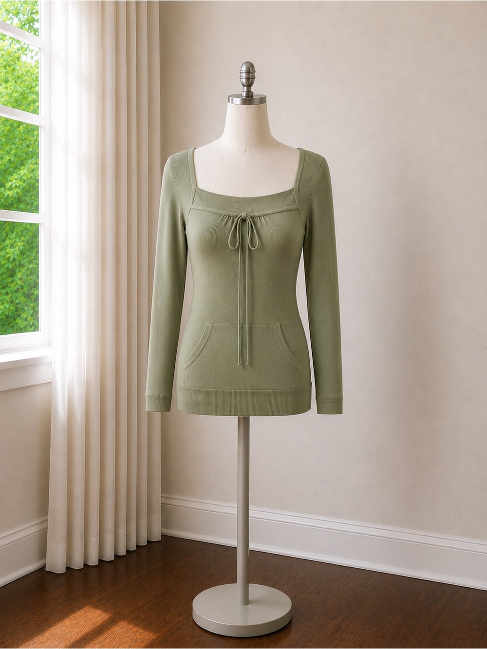 Pistachio Green Square-Neck Sweater
